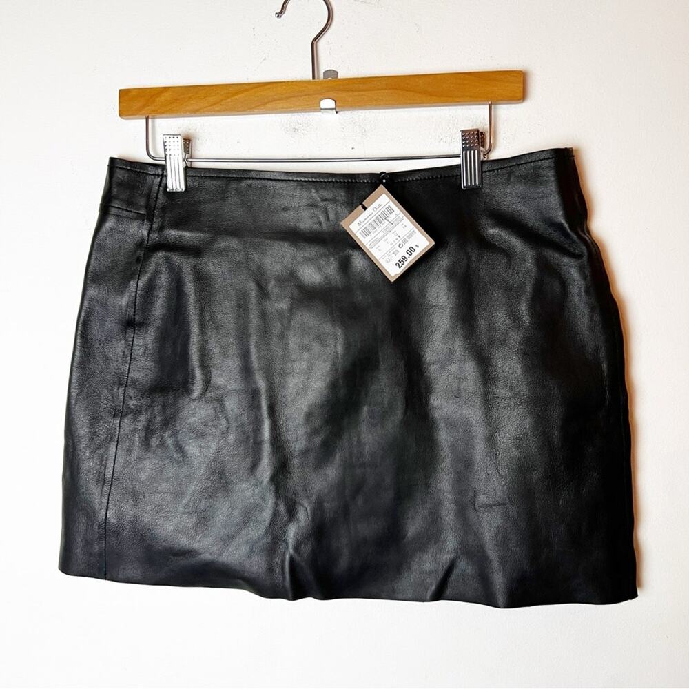 NWT SZ L Massimo Dutti Black Leather Skirt